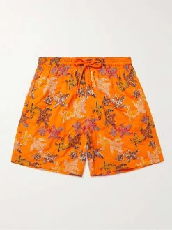 Vilebrequin Shorts Da Mare Medi A Gamba Dritta Con Ricami Mistral