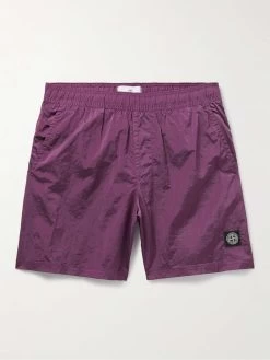 Stone Island Shorts Da Mare A Gamba Dritta Di Lunghezza Media Con Logo Applicato