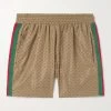 Gucci Shorts Da Mare Slim-fit Lunghezza Media A Righe Con Logo Stampato