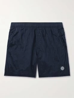 Stone Island Shorts Da Mare A Gamba Dritta Lunghezza Media Con Logo Applicato