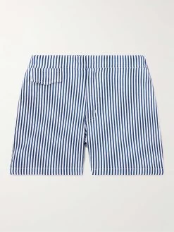 Shorts Da Mare Medi A Gamba Dritta A Righe Con Logo Applicato